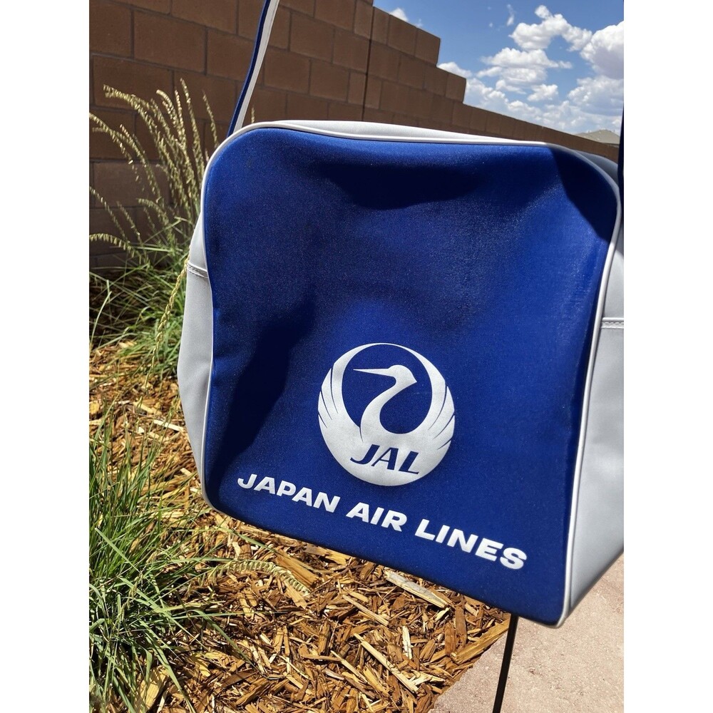 VTG 60/70’s JAL Japan Air Lines Shoulder Carry Travel Bag Blue Gray Nice!